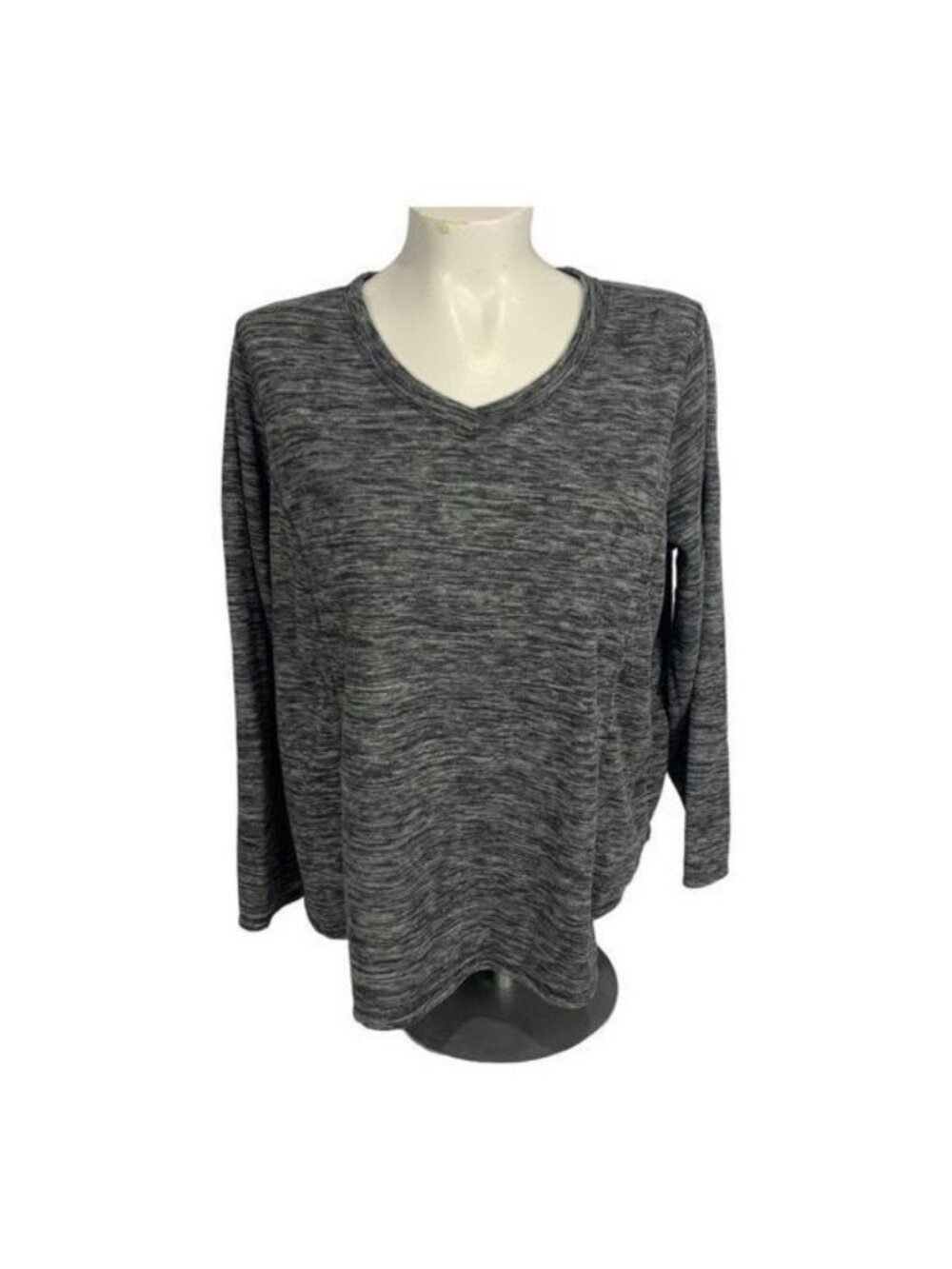 St. Johns Bay Active Womens Gray Long Sleeve V-Neck Top 2X Casual
